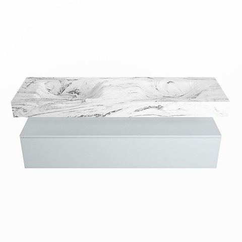 Mondiaz ALAN-DLUX Ensemble de meuble - 150cm - meuble Clay mat - 1 tiroir - Lavabo Cloud Glace suspendu - vasque Gauche et droite - 2 trous de robinet SW806375