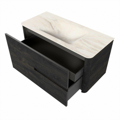 Mondiaz CIRO-DLUX Badkamermeubelset - 100x45x50cm - Solid surface wastafel Ostra - 1 wasbak Midden - zonder kraangaten - 2 lades - Shadow SW1532473