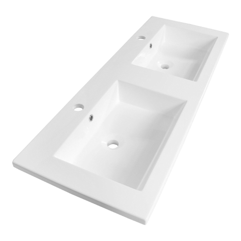 Saniclass Bologna Lavabo pour meuble 120cm 2 lavabos 2 trous pour robinetterie polybéton Blanc SW8534