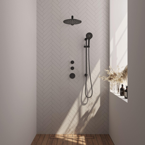 Brauer Black Edition Ensemble de douche pluie encastré - douche principale 30cm - 3 boutons lisses - bras mural droit - glissière - douchette ronde 3 positions - noir mat SW486517