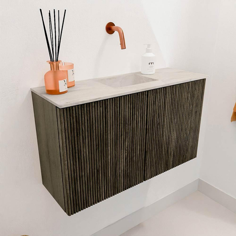 Mondiaz JOYA-DLUX 70cm meuble de salle de bains - couleur Shadow - Vasque FAYE position Milieu Sans trou de robinet couleur Ostra. SW1422985