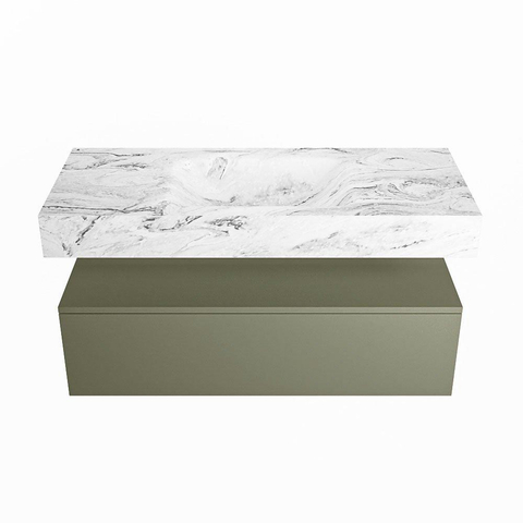 Mondiaz ALAN-DLUX Ensemble de meuble - 110cm - meuble Army mat - 1 tiroir - Lavabo Cloud Glace suspendu - vasque Centre - 0 trous de robinet SW805882