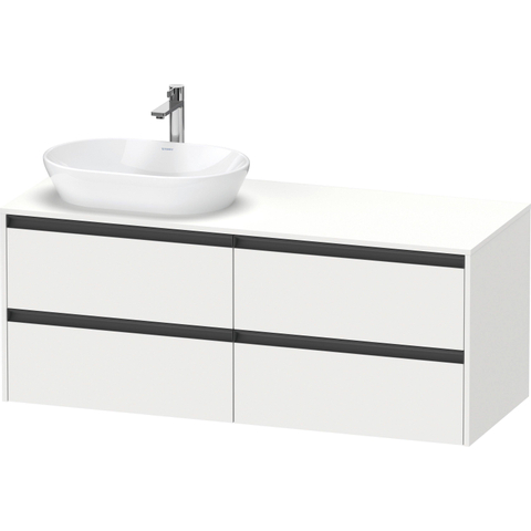 Duravit Ketho.2 Wastafelonderbouwkast - inclusief consoleplaat - met 4 laden - voor waskom links - 140x55x56.8cm - met handgrepen antraciet - wit mat SW772290