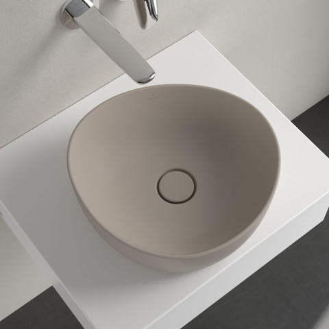 Villeroy & Boch Antao Opzetwastafel - 40x39.5x14.6cm CeramicPlus - zonder overloop - mat almond (beige) SW925796