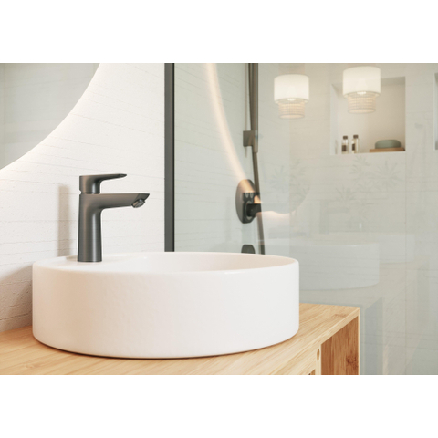 Hansgrohe Talis e 1 greeps wastafelkraan - 110 PopUp - trekwaste - hoogglans zwart chroom SW358789