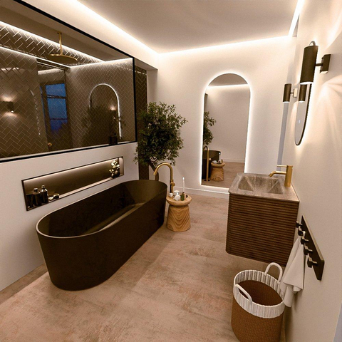 Mondiaz CIRO-DLUX Badkamermeubelset - 70x45x50cm - Solid surface wastafel Oza - 1 wasbak Midden - 1 kraangat - 2 lades - Dusk SW1533257