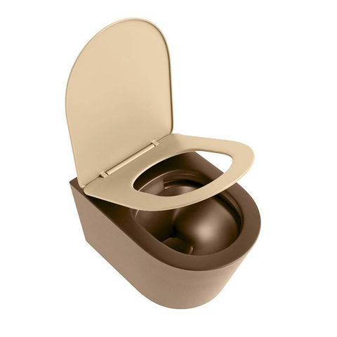 Mondiaz LAVIE hangtoilet – spoelrandloos – 36 x 53 cm – met softclose zitting – Rust (bruin), zitting Sand (beige) SW1208775