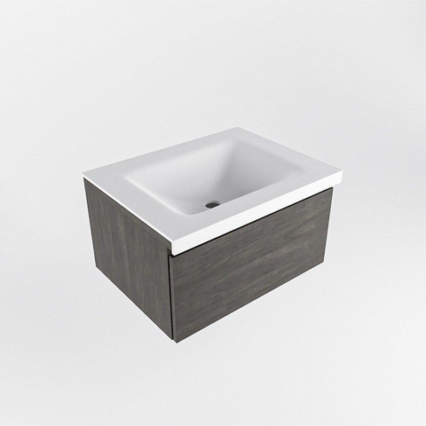 Mondiaz BUKLA Ensemble de meuble - 60x45x34cm - 0 trous de robinet - lavabo centré - solid surface - Talc - sans poignée - 1 tiroir - Mélamine - Marron foncé SW704852