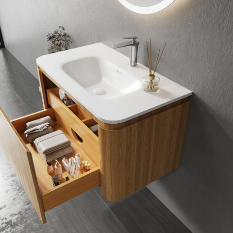 Royal Plaza Terra Ensemble meuble de salle de bains - 80x47x46cm - vasque en solid surface blanc mat - 1 vasque - 1 trou de robinet - 2 tiroirs - sandwood (chêne clair) SW1447015
