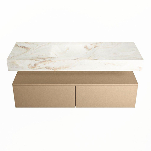 Mondiaz ALAN-DLUX Ensemble de meuble - 130cm - meuble Oro mat - 2 tiroirs - Lavabo Cloud Frappe suspendu - vasque Centre - 0 trous de robinet SW804724