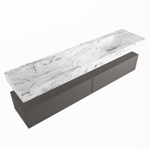 MONDIAZ ALAN - DLUX Ensemble meuble de salle de bains - 200cm - meuble bas - gris foncé - 2 tiroirs - lavabo suspendu - vasque à droite - 0 trous de robinet - Glace SW804775