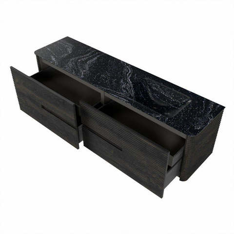 Mondiaz CIRO-DLUX Ensemble de meuble de salle de bains - 180x45x50cm - Plan vasque en solid surface Lava - 1 vasque à droite - sans trous de robinet - 4 tiroirs - Shadow SW1532520
