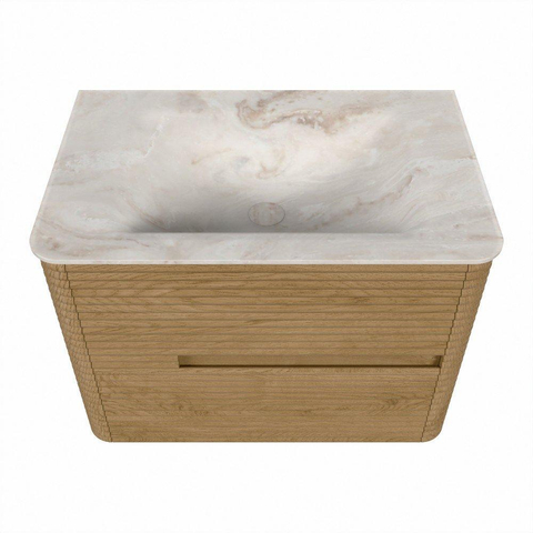 Mondiaz CIRO-DLUX Badkamermeubelset - 70x45x50cm - Solid surface wastafel Frappe - 1 wasbak Midden - zonder kraangaten - 2 lades - Oak SW1530774