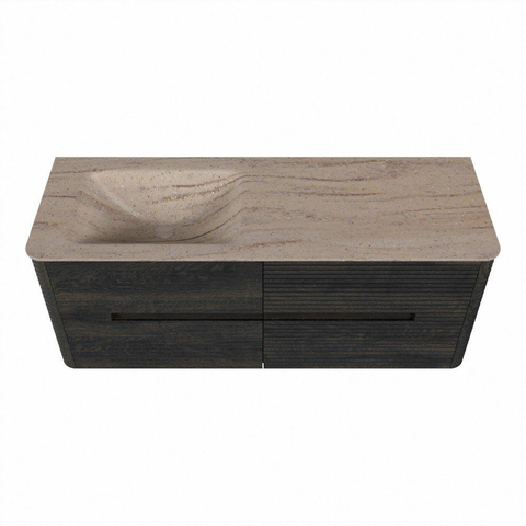 Mondiaz CIRO-DLUX Badkamermeubelset - 130x45x50cm - Solid surface wastafel Saba - 1 wasbak Links - zonder kraangaten - 4 lades - Shadow SW1532702