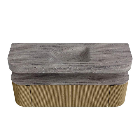 MONDIAZ THOR-DLUX 150cm meuble de salle de bains arrondi gauche + droite couleur Dusk avec 1 tiroir et 2 portes. Vasque suspendue CLOUD Milieu 1 trou de robinet couleur Oza. SW1464869