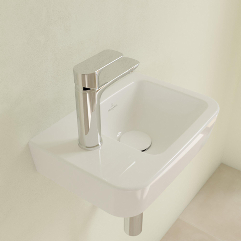 Villeroy & Boch O.novo fontein - 36x25cm - 1 kraangat links - met overloop CeramicPlus - White Alpine (glans wit) SW448500