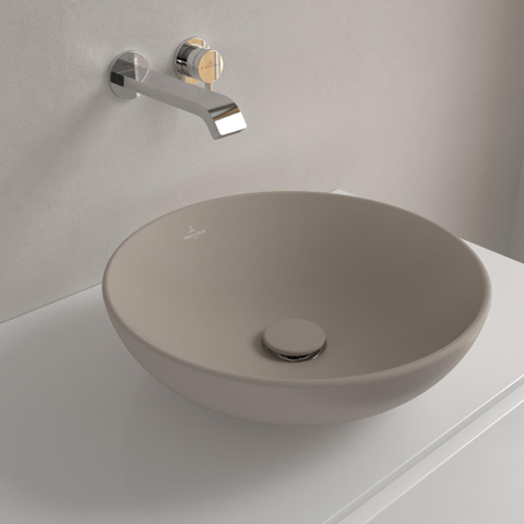 Villeroy & Boch Loop & Friends opzetwastafel - 42x42cm - zonder kraangat - zonder overloop CeramicPlus - mat almond (beige) SW644136