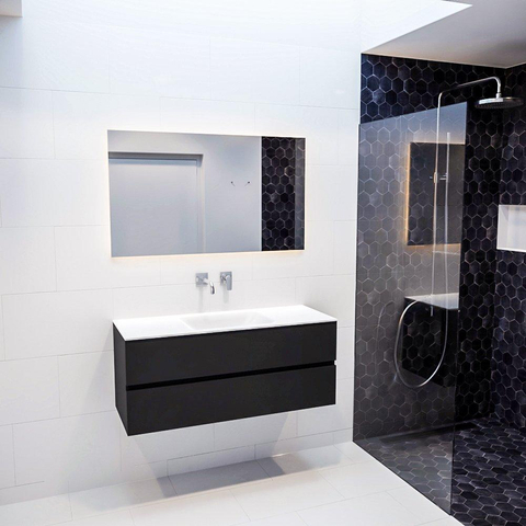 ENSEMBLE DE MEUBLE MONDIAZ VICA - 120cm - 2 tiroirs - lavabo Cloud central - 0 trous de robinet - solid surface urban SW410203