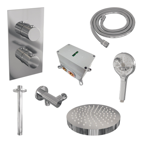 BRAUER Stripe Douche de tête thermostatique encastrable - 3 voies - rectangulaire - SET 18 - pomme de douche 25cm - bras plafond - douchette 3 positions - flexible douche - coude mural - chrome SW1434758