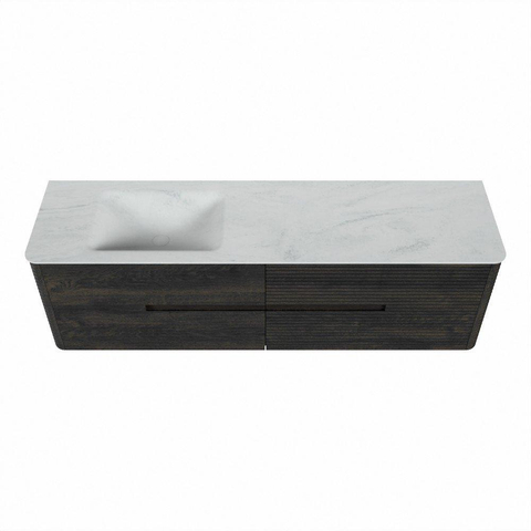 Mondiaz CIRO-DLUX Meuble de salle de bains - 170x45x50cm - Plan vasque Solid surface Opalo - 1 vasque à gauche - sans trous de robinet - 4 tiroirs - Shadow SW1532429