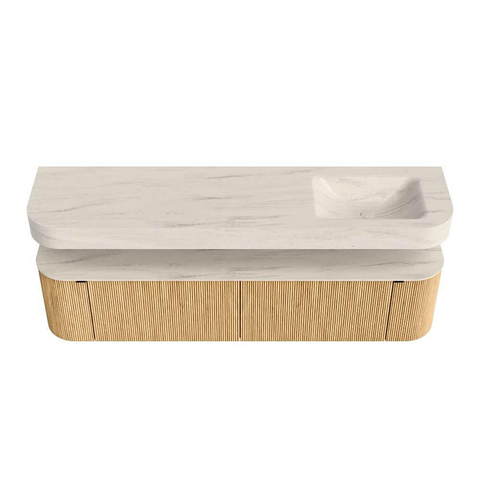MONDIAZ THOR-DLUX Meuble de salle de bains 190cm arrondi gauche + droite couleur Oak avec 2 tiroirs et 2 portes. Vasque suspendue CLOUD Droite sans trou de robinet couleur Meli. SW1466719