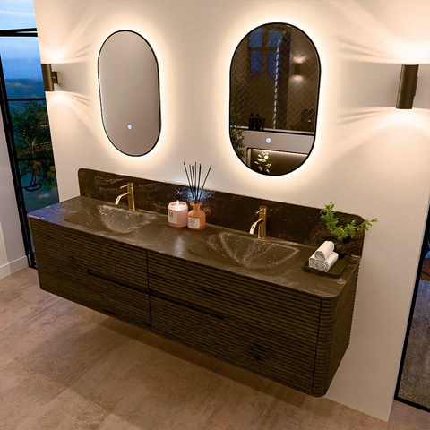 Mondiaz CIRO-DLUX Badkamermeubelset - 190x45x50cm - Solid surface wastafel Lava - 2 wasbak Dubbel - 2 kraangaten - 4 lades - Shadow SW1532506