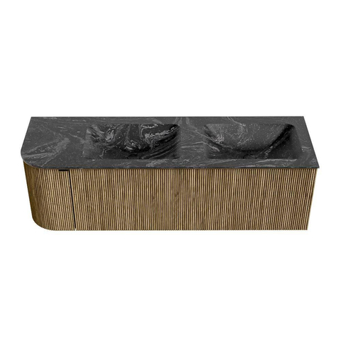 Mondiaz KURVE-DLUX Badkamermeubelset - 145x46x40cm - 1 lade - 1 deur - wastafel solid surface - dubbel / rechts - 2 kraangaten - Dusk SW1415556
