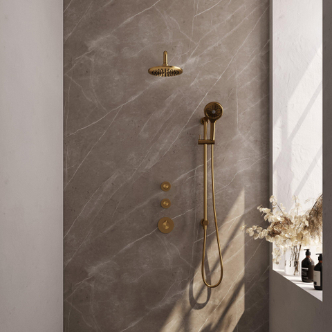 BRAUER Gold Edition ensemble de douche pluie encastré – douche de tête Ø 20 cm – bras mural courbé 40 cm – douchette ronde – barre de douche 70 cm SW547677
