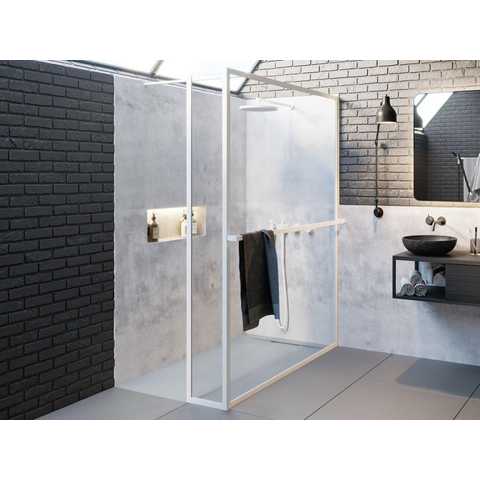 Riho Lucid GD402 inloopdouche 90x200cm met 30cm zijwand met handdoekrek kader mat wit SHOWROOMMODEL SHOW19308