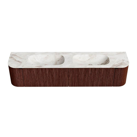 Mondiaz KURVE-DLUX Badkamermeubelset - 200x46x40cm - 2 lade - 2 deuren - wastafel solid surface - dubbel - 2 kraangaten - Ruby SW1415701