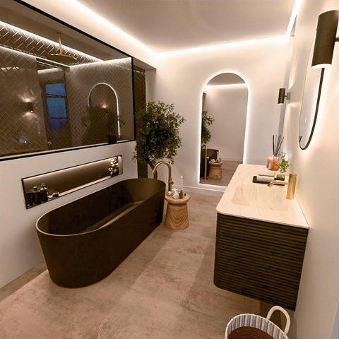 Mondiaz CIRO-DLUX Ensemble de meubles de salle de bains - 150x45x50cm - Plan-vasque en solid surface Meli - 1 bassin à droite - 1 trou de robinet - 4 tiroirs - Shadow SW1532528