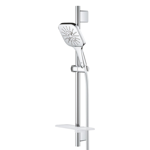 GROHE Rainshower Smartactive 130 Cube Ensemble barre de douche - 60cm - douchette à main carrée - 3 types de jets - flexible de douche lisse - avec porte-savon - chrome SW452828