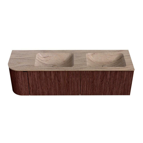 MONDIAZ KURVE-DLUX 155cm badmeubel ronding Links kleur Ruby met 2 lades en 1 deur. Wastafel LEAF Dubbel / Rechts zonder kraangat Saba. SW1433502