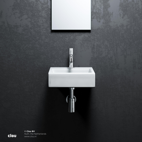 Clou InBe pack lave-mains – 29 x 27 x 9 cm – céramique blanche – perçage central – robinet chromé SW9801