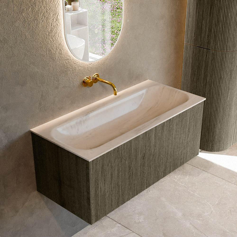 MONDIAZ KURVE-DLUX Meuble de salle de bains 100cm couleur Shadow avec 1 tiroir et 0 porte. Lavabo BIG MEDIUM Central sans trou de robinet Meli. SW1431781