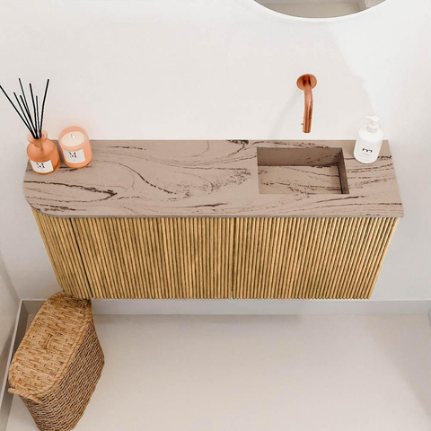Mondiaz JOYA-DLUX 91.6cm meuble de toilette - arrondi gauche couleur Chêne - Vasque FAYE position Droite Sans trou de robinet couleur Arène SW1423876