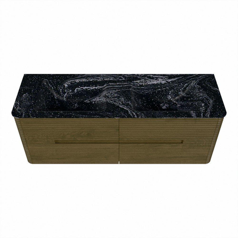 Mondiaz CIRO-DLUX Badkamermeubelset - 140x45x50cm - Solid surface wastafel Lava - 2 wasbak Dubbel - 2 kraangaten - 4 lades - Dusk SW1533041
