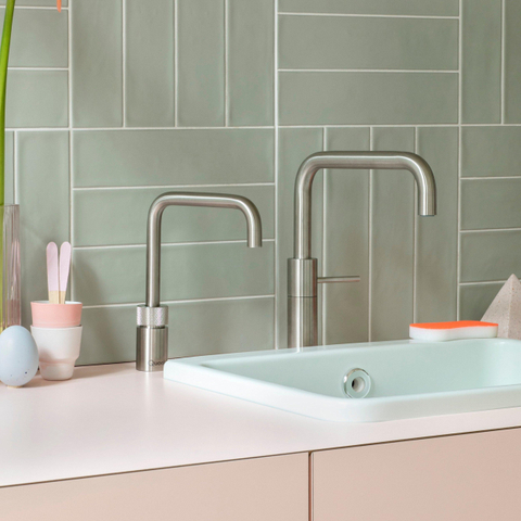 Quooker Nordic Square Twintaps kokendwaterkraan - draaibare uitloop - Combi reservoir - Warm / kokend water - RVS SW299662