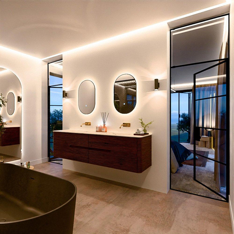 Mondiaz CIRO-DLUX Badkamermeubelset - 190x45x50cm - Solid surface wastafel Nata - 2 wasbak Dubbel - zonder kraangaten - 4 lades - Ruby SW1532078