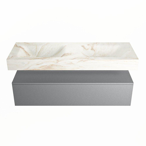 Mondiaz ALAN-DLUX Ensemble de meuble - 130cm - meuble Plata mat - 1 tiroir - Lavabo Cloud Frappe suspendu - vasque Gauche et droite - 0 trous de robinet SW805021