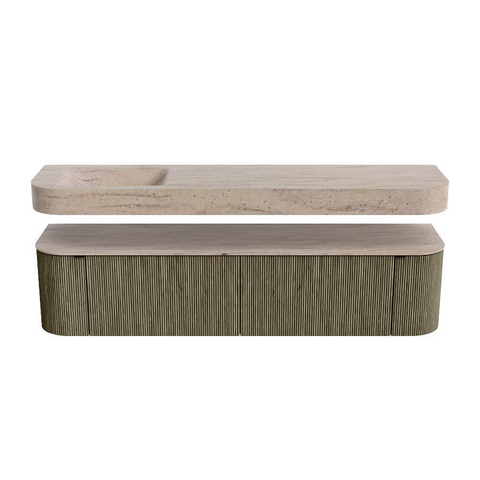 MONDIAZ THOR-DLUX 190cm meuble de salle de bains arrondi gauche + droite couleur Shadow avec 2 tiroirs et 2 portes. Vasque suspendue CLOUD Gauche sans trou de robinet couleur Saba. SW1466687