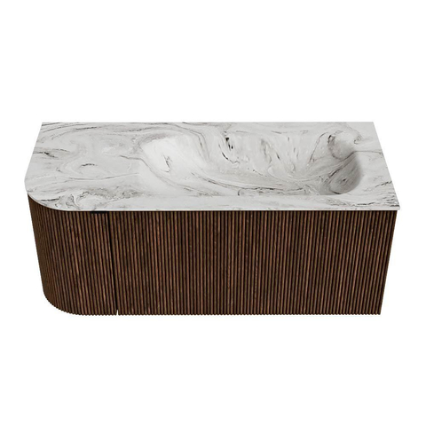 MONDIAZ KURVE-DLUX Meuble de salle de bains 105 cm avec module 25 L couleur Walnut avec 1 tiroir et 1 porte. Lavabo BIG SMALL à droite 1 trou de robinet couleur Glace. SW1138025