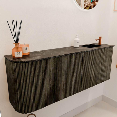 Mondiaz JOYA-DLUX 111.6cm toiletmeubel - ronding links kleur Shadow - Wastafel FAYE positie Rechts 1 kraangat kleur Lava. SW1422900