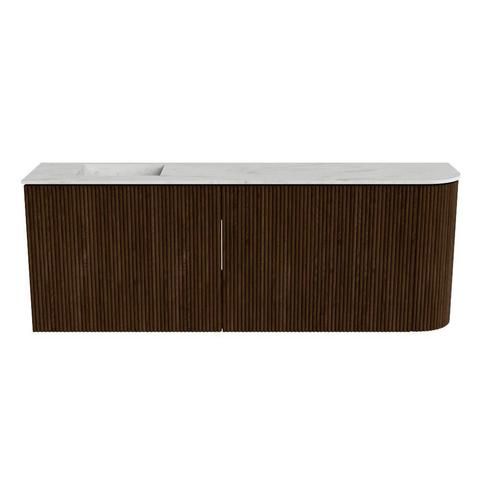 Mondiaz JOYA-DLUX Meuble de salle de bains - 111,6cm - arrondi droit couleur Walnut - Vasque FAYE position Gauche Sans trou de robinet couleur Opalo. SW1422546