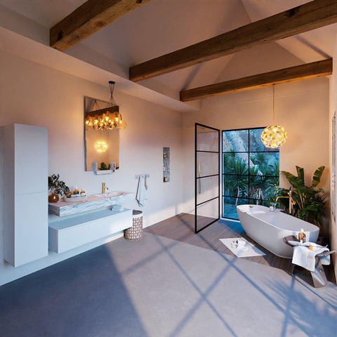 Mondiaz ALAN-DLUX Ensemble de meuble - 130cm - meuble Talc mat - 1 tiroir - Lavabo Cloud Glace suspendu - vasque Droite - 1 trou de robinet SW805008