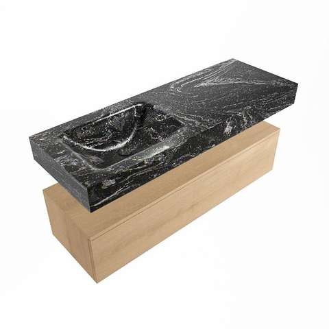 Mondiaz ALAN-DLUX Ensemble de meuble - 130cm - meuble Washed Oak mat - 1 tiroir - Lavabo Cloud Lava suspendu - vasque Gauche - 0 trous de robinet SW808746