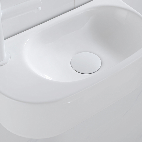 QeramiQ Fuente pack lave-mains – 40 x 21,5 x 12 cm – céramique blanc brillant – perçage à gauche – robinet blanc mat SW1232800