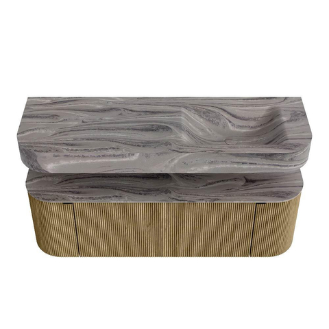 MONDIAZ THOR-DLUX 140cm meuble de salle de bains arrondi gauche + droite couleur Dusk avec 1 tiroir et 2 portes. Vasque suspendue CLOUD Droite 1 trou de robinet couleur Sombra. SW1464239