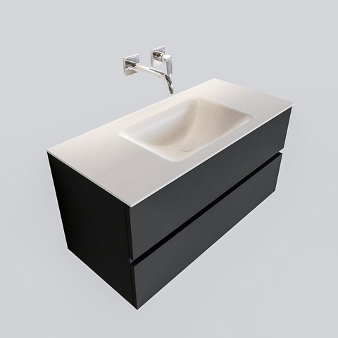 MONDIAZ VICA Ensemble de meuble salle de bain - 100cm - 2 tiroirs - lavabo Cloud au centre - 0 trous de robinet - solid surface gris foncé SW409750