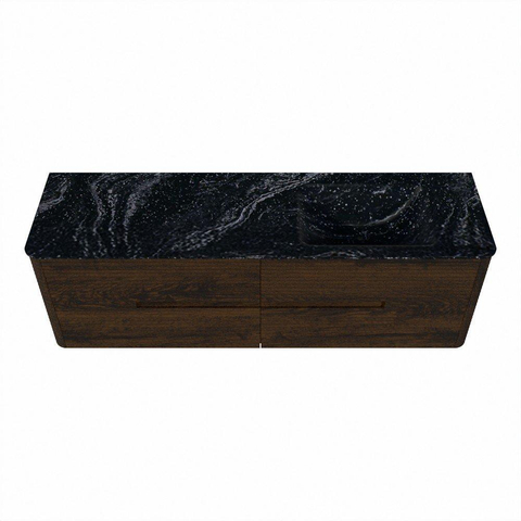 Mondiaz CIRO-DLUX Ensemble de meubles de salle de bains - 160x45x50cm - lavabo solid surface Lava - 1 vasque à droite - sans trous de robinet - 4 tiroirs - Noyer SW1530151